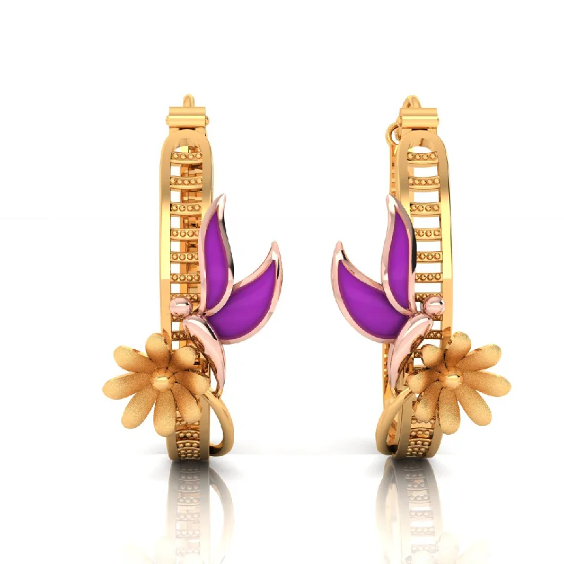 Retro Drop Earrings for Nostalgia -14k Sublime Gold Earrings With Butterfly On A Flower Design