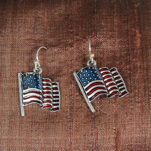 Silver Drop Earrings for Men -American Flag Drop Earrings