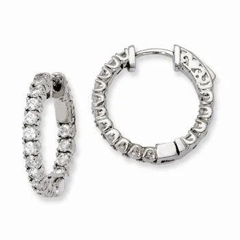 Leverback Drop Earrings for Comfort -Sterling Silver Rhodium-plated CZ In and Out Hinged Hoop Earrings