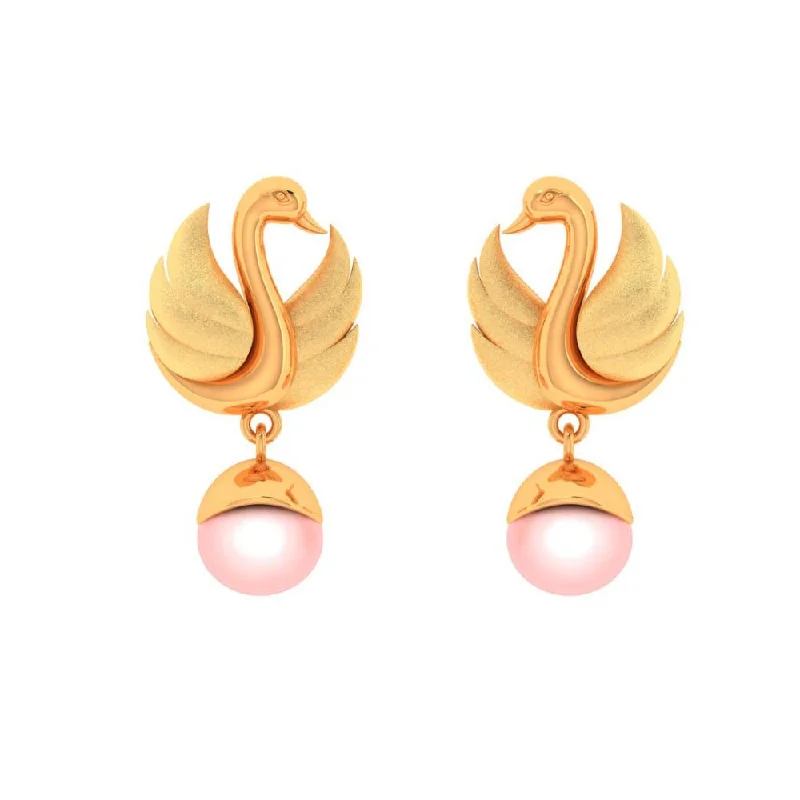 Contemporary Drop Earrings for Fashion -22k Gold Swan With Pink Ball Earrings