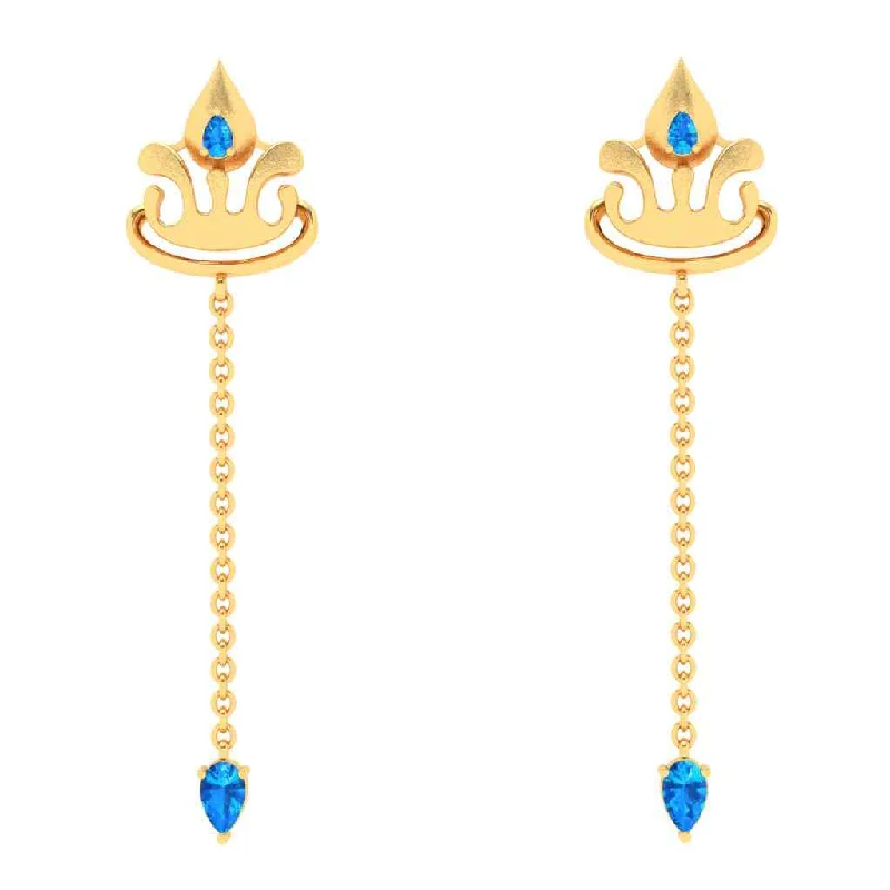 Lead Free Drop Earrings for Health -Gold Earrings With Crown Shape & Blue Gems From Goldlites Collection