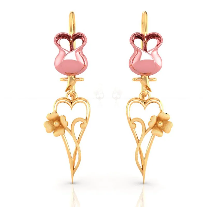 Rhinestone Drop Earrings for Sparkle -18k Yellow With Heart And Flower Designed Gold Earrings