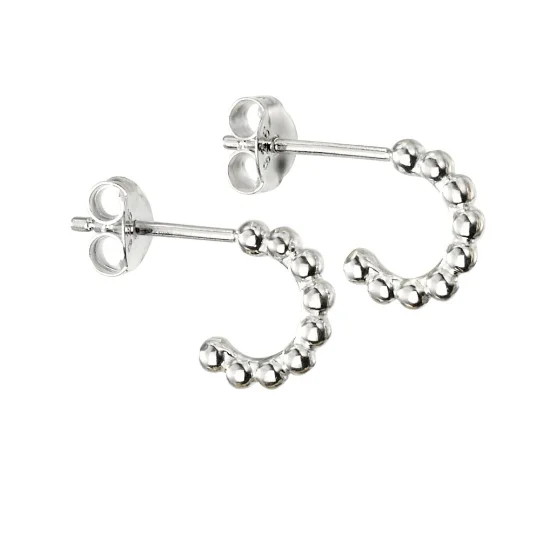 Hippie Drop Earrings with Beads -Silver Small Layering Ball 3/4 Hoops