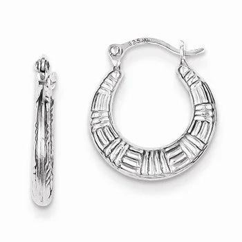 Drop Earrings for Shopping Trip -Sterling Silver Patterned Hoop Earrings