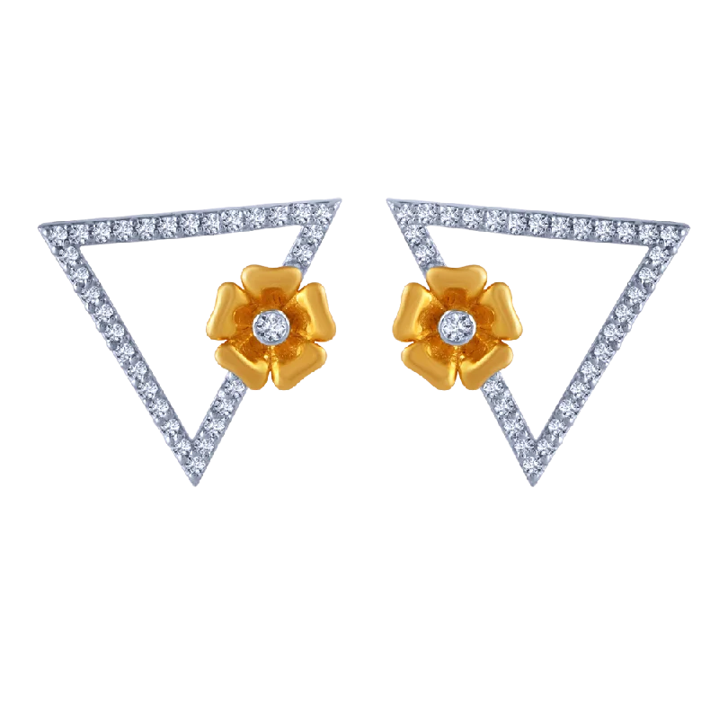 Minimalist Drop Earrings with Simplicity -18k Triangular Diamond Stud Earrings With An Intricate Flower