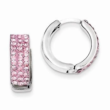 Drop Earrings with Abstract Designs -Sterling Silver Pink Preciosa Crystal Small Hinged Hoop Earrings