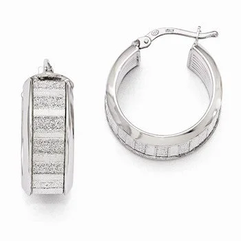 Drop Earrings with Chevron Designs -Sterling Silver Polished Glitter Infused Hoop Earrings