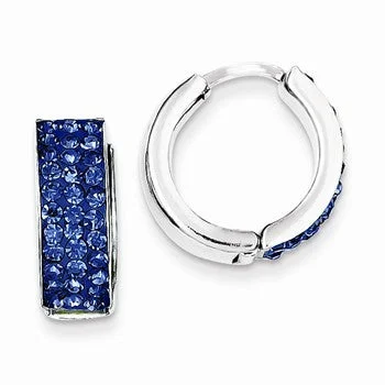 Drop Earrings for Valentine's Day -Sterling Silver Indigo Blue Preciosa Crystal Hinged Hoop Earrings