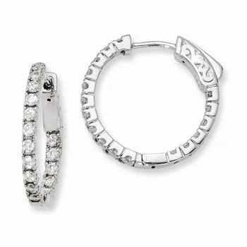 Magnetic Closure Drop Earrings for Easy -Sterling Silver Rhodium-plated CZ In and Out Hinged Hoop Earrings