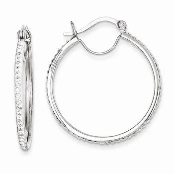 Drop Earrings for Evening Gown -Sterling Silver White Swarovski Crystal Hoop Earrings