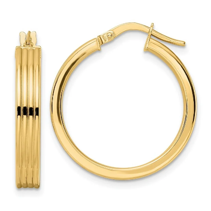 Clip On Drop Earrings for Non Pierced -Curata 14k Yellow Gold Polished Ribbed 25x4mm Round Hoop Earrings