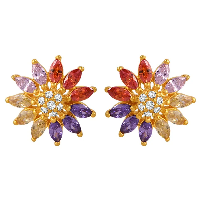 Drop Earrings for Evening Gown -22k Gold Earrings With Rangoli-inspired Floral Design And Vibrant Hues