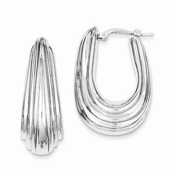 Vintage Drop Earrings with Patina -Sterling Silver Polished Rhodium Plated Hollow Hoop Earrings