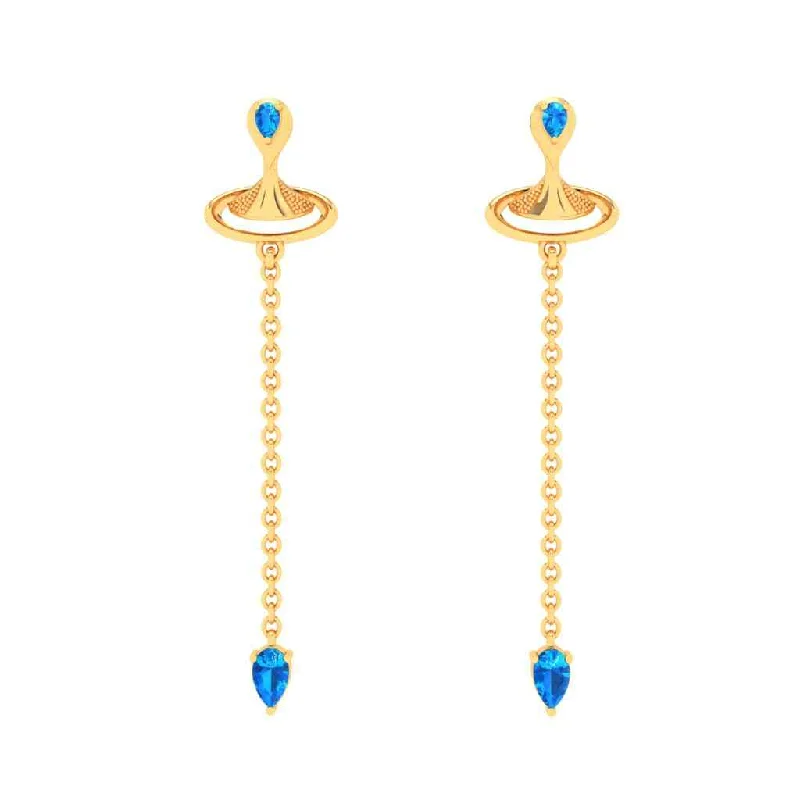 Hypoallergenic Drop Earrings for Sensitive -Gold Earrings With Blue Gems & Artsy Whirl Shape From Goldlites Collection