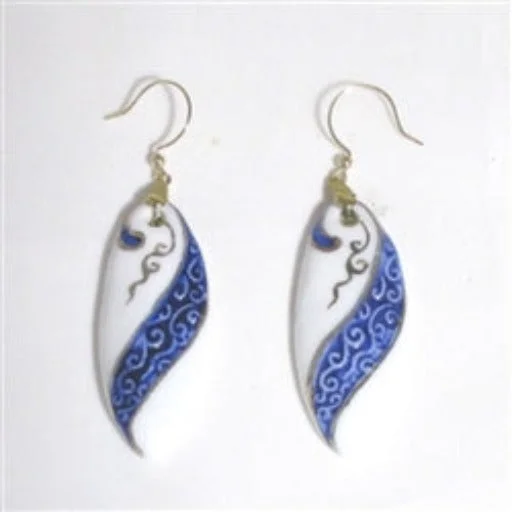 Square Drop Earrings for Modern -Blue & White Ceramic Teardrop Earrings Handcrafted Jewelry