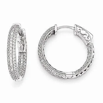 Waterproof Drop Earrings for Outdoor -Sterling Silver Rhodium-plated CZ In and Out Hinged Hoop Earrings