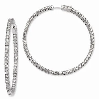 Lead Free Drop Earrings for Health -Sterling Silver Rhodium-plated CZ In and Out Hinged Hoop Earrings