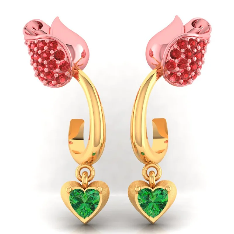 Drop Earrings with Chevron Designs -22k Gold Earrings With Stone-studded Yellow Flower Design And A Heart Drop