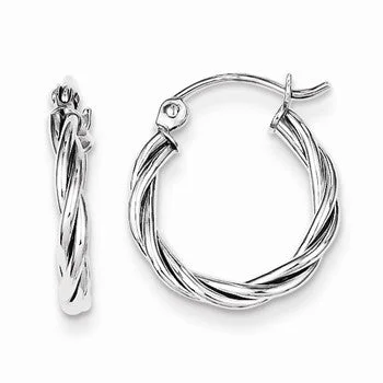 Clip On Drop Earrings for Non Pierced -Sterling Silver Rhodium Plated Twisted Hoop Earrings