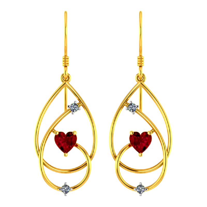 Drop Earrings with Polished Shine -22k Gold Earrings With Intricate Design And Red Heart Shaped Stone