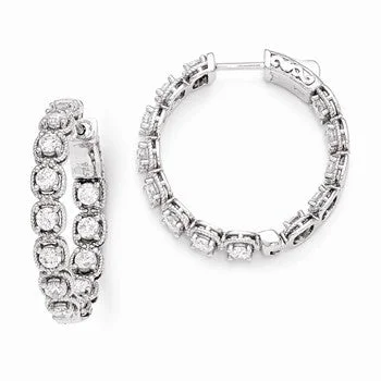 Silver Drop Earrings for Men -Sterling Silver Rhodium Plated CZ In and Out Hoop Earrings