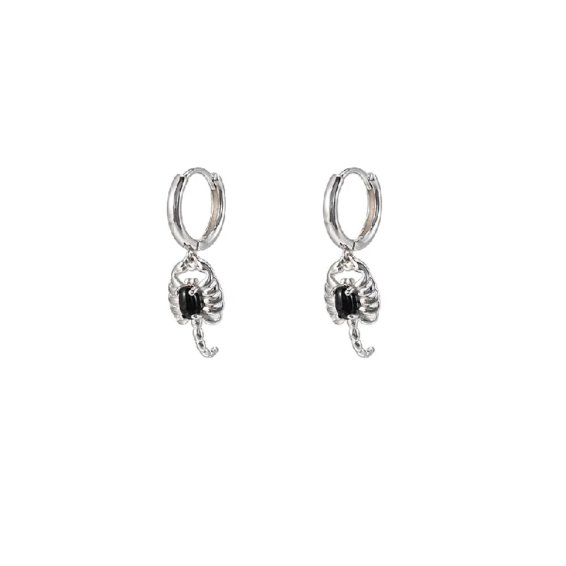 Oval Drop Earrings for Grace -Sterling Silver Scorpion Huggie Earrings