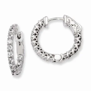 Push Back Drop Earrings for Convenience -Sterling Silver Rhodium-plated CZ In and Out Hinged Hoop Earrings