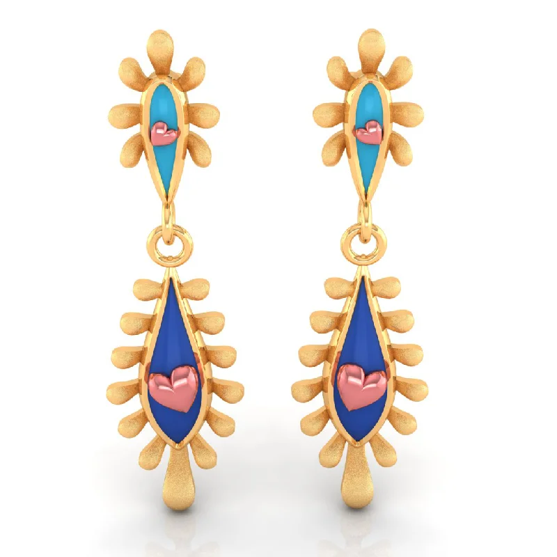 Drop Earrings for Casual Outfit -14k Gold Earrings With Connected Water Droplet Design And  Beautiful Detailing