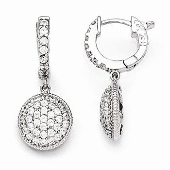 Drop Earrings with Keyhole Designs -Sterling Silver Rhodium Plated CZ Hinged Hoop Dangle Earrings