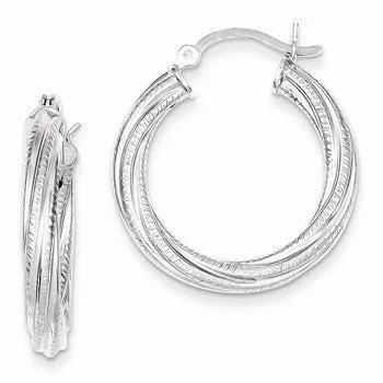 Drop Earrings for Yoga Session -Sterling Silver Patterned Twist 25mm Hoop Earrings