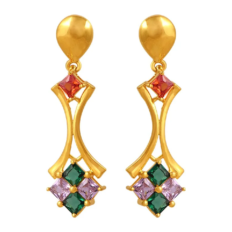 Drop Earrings for Yoga Session -22k Gold Earrings With A Concave Shape And Gemstones