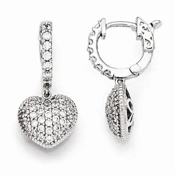 Drop Earrings with Crown Designs -Sterling Silver Rhodium Plated CZ Hinged Hoop Dangle Heart Earrings