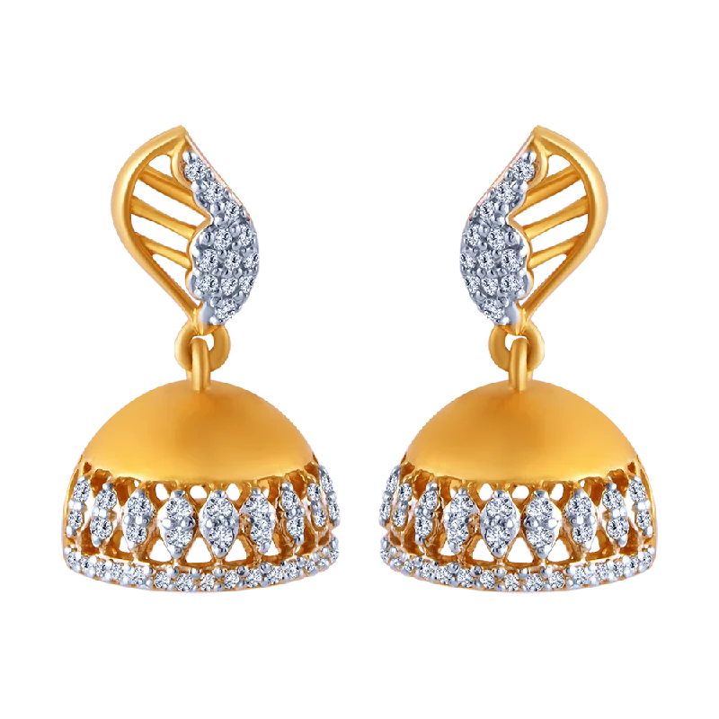 Retro Drop Earrings for Nostalgia -18k Jhumka Style Earring With A Leaf Shape Detail