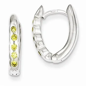 Drop Earrings for Concert Look -Sterling Silver Yellow CZ Hinged Hoop Earrings