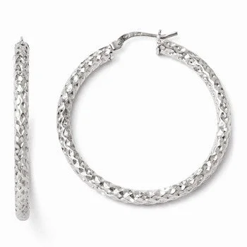 Screw Back Drop Earrings for Security -Sterling Silver Polished Textured Hinged Hoop Earrings