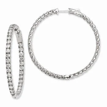 Ethnic Drop Earrings with Tribal Design -Sterling Silver Rhodium-plated CZ In and Out Hinged Hoop Earrings