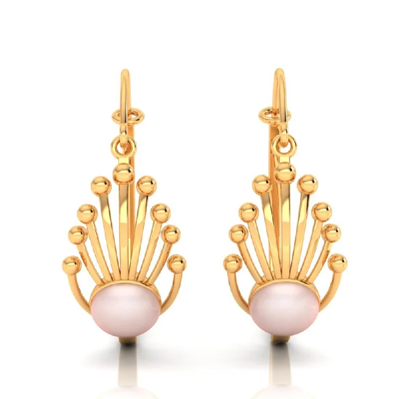 Drop Earrings with Embossed Patterns -18k Gold Earrings With A Very Beautiful Design Featuring A Spherical Bead In Between