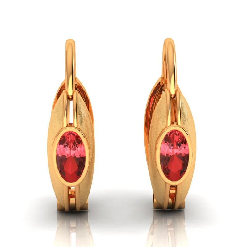 Drop Earrings for Festival Style -18k Circular Golden Earrings With A Beautiful Red Stone