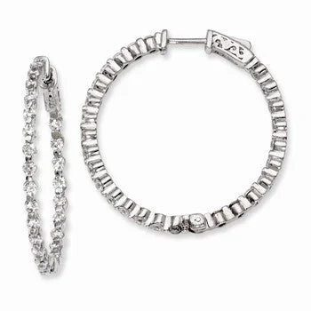 Drop Earrings for Casual Outfit -Sterling Silver Rhodium-plated CZ In and Out Hinged Hoop Earrings