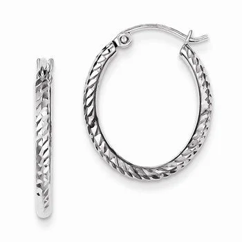 Maximalist Drop Earrings for Bling -Sterling Silver Rhodium Plated Diamond-cut Oval Hoop Earrings