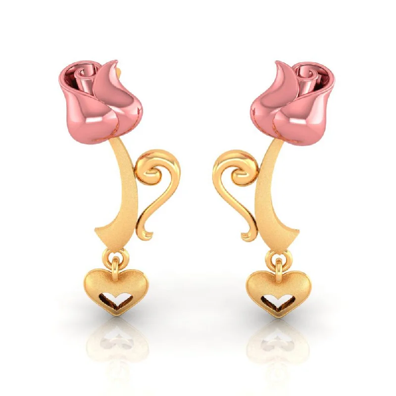 Gold Drop Earrings for Women -22k Pink Yellow With Heart Gold Earrings