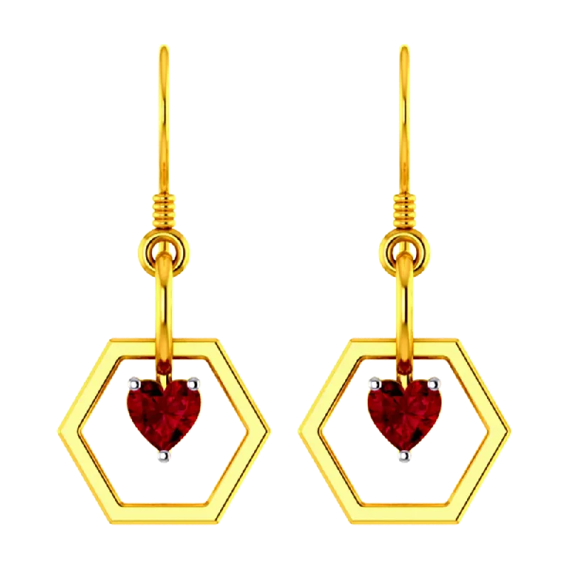 Drop Earrings for Engagement Party -Hexagonal 22k Gold Ring With A Mini Heart Pendant