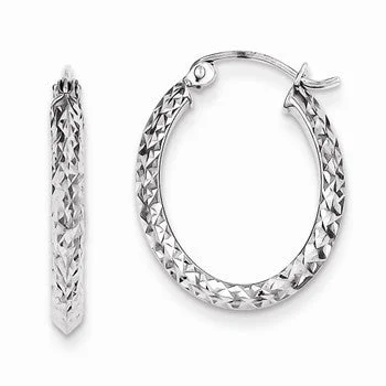 Punk Drop Earrings with Spikes -Sterling Silver Rhodium Plated Diamond-cut Oval Hoop Earrings