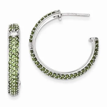 Drop Earrings with Enamel Coating -Sterling Silver Green Clear CZ Half Hoop Post Earrings