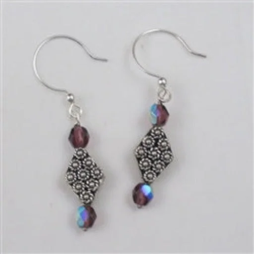 Gemstone Drop Earrings for Color -Amethyst Fire Polished Bead and Bali Sterling Earrings