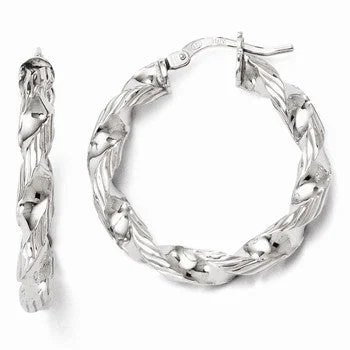 Drop Earrings with Star Motifs -Sterling Silver Polished and Textured Twisted Hinged Hoop Earrings