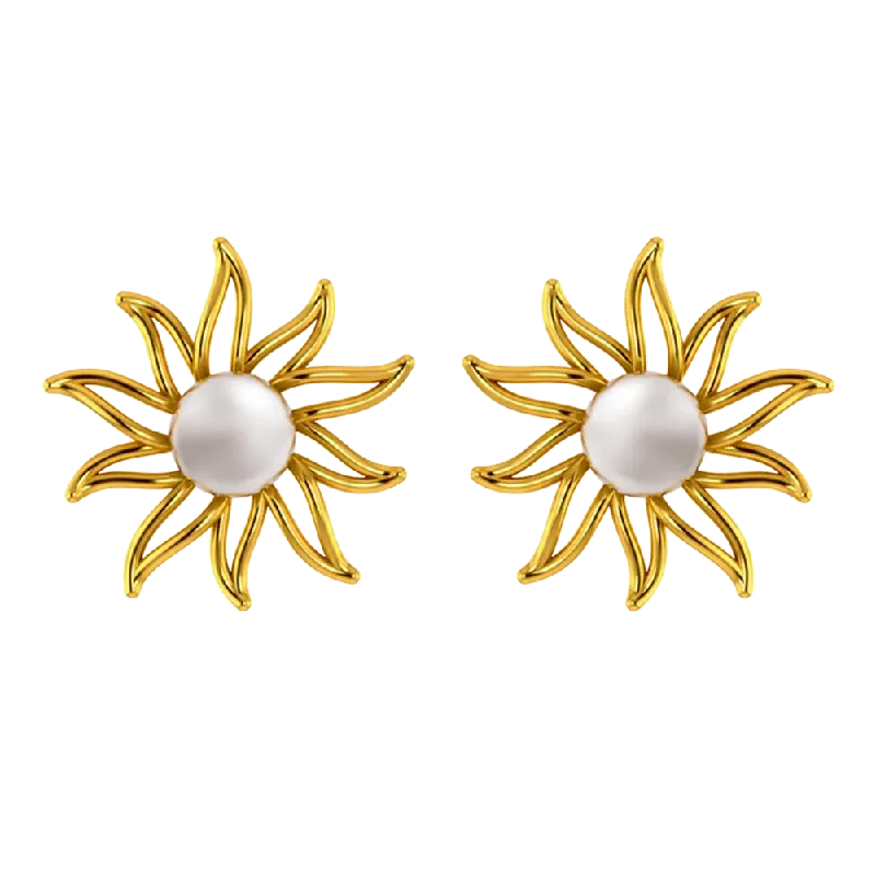 Drop Earrings for Shopping Trip -14k Gold Earrings In The Shape Of A Sun With Pearl Design