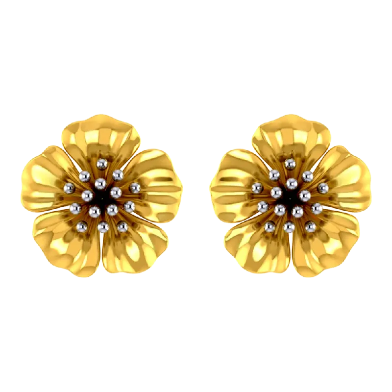 Ethnic Drop Earrings with Tribal Design -18k Beautiful Floral Studs With Gold Petals