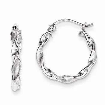 Lightweight Drop Earrings for All Day -Sterling Silver Rhodium Plated Polished and Satin Twist Hoop Earrings