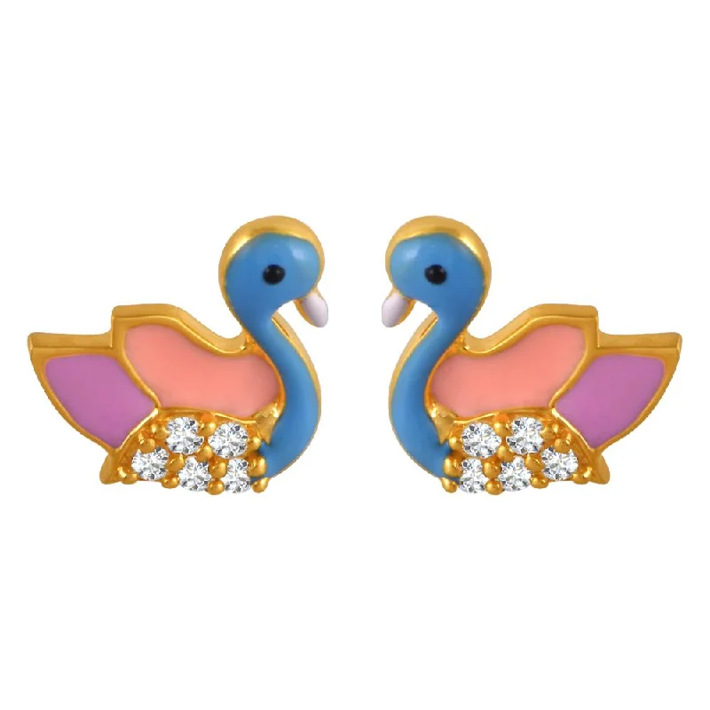 Drop Earrings for Work Attire -22k Gold Earrings With Colourful Duck Motifs And Stone Detailing